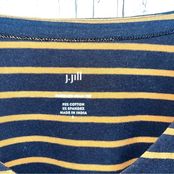 J. Jill Forward Seam Navy Striped Long Sleeve Blouse Women’s Large - Picture 5 of 5